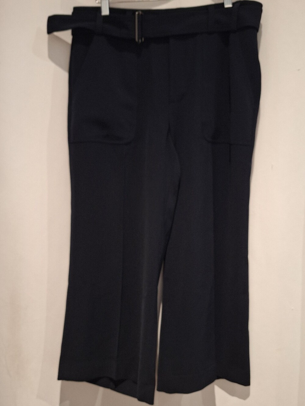 Vince Black Wide-Leg Cropped Ankle Dress Pants With Belt
